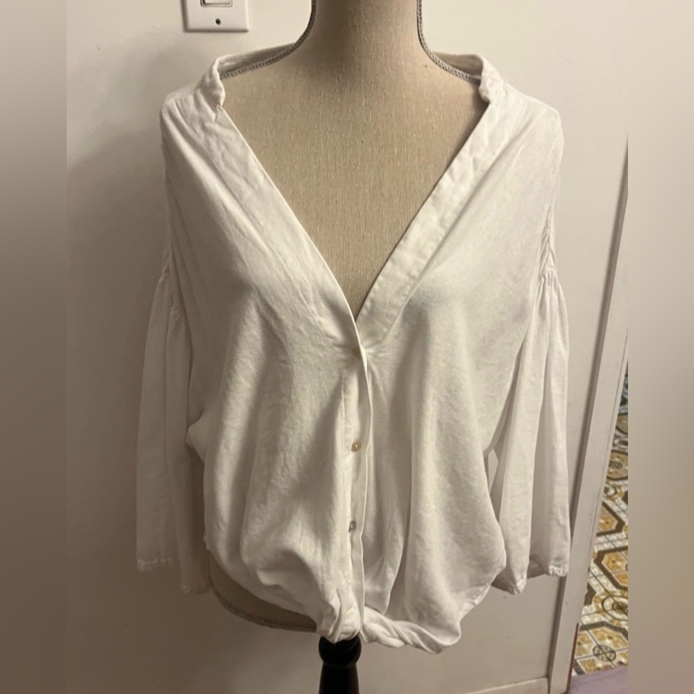 Bohemian White Linen Women's Blouse XL Relaxed Fit